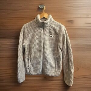 New Balance Beige Jacket Womens Small Textured Teddy Fleece Full Zip Quilted